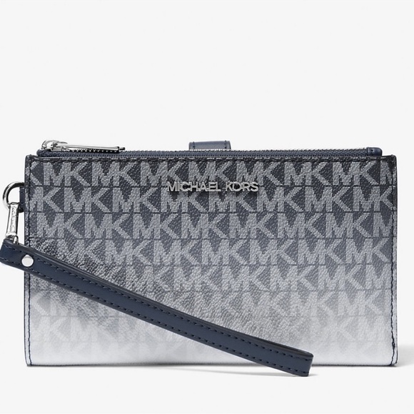 Michael Kors Jet Set Large Ombré Signature Logo Wristlet Navy Blue Multi - Picture 1 of 9